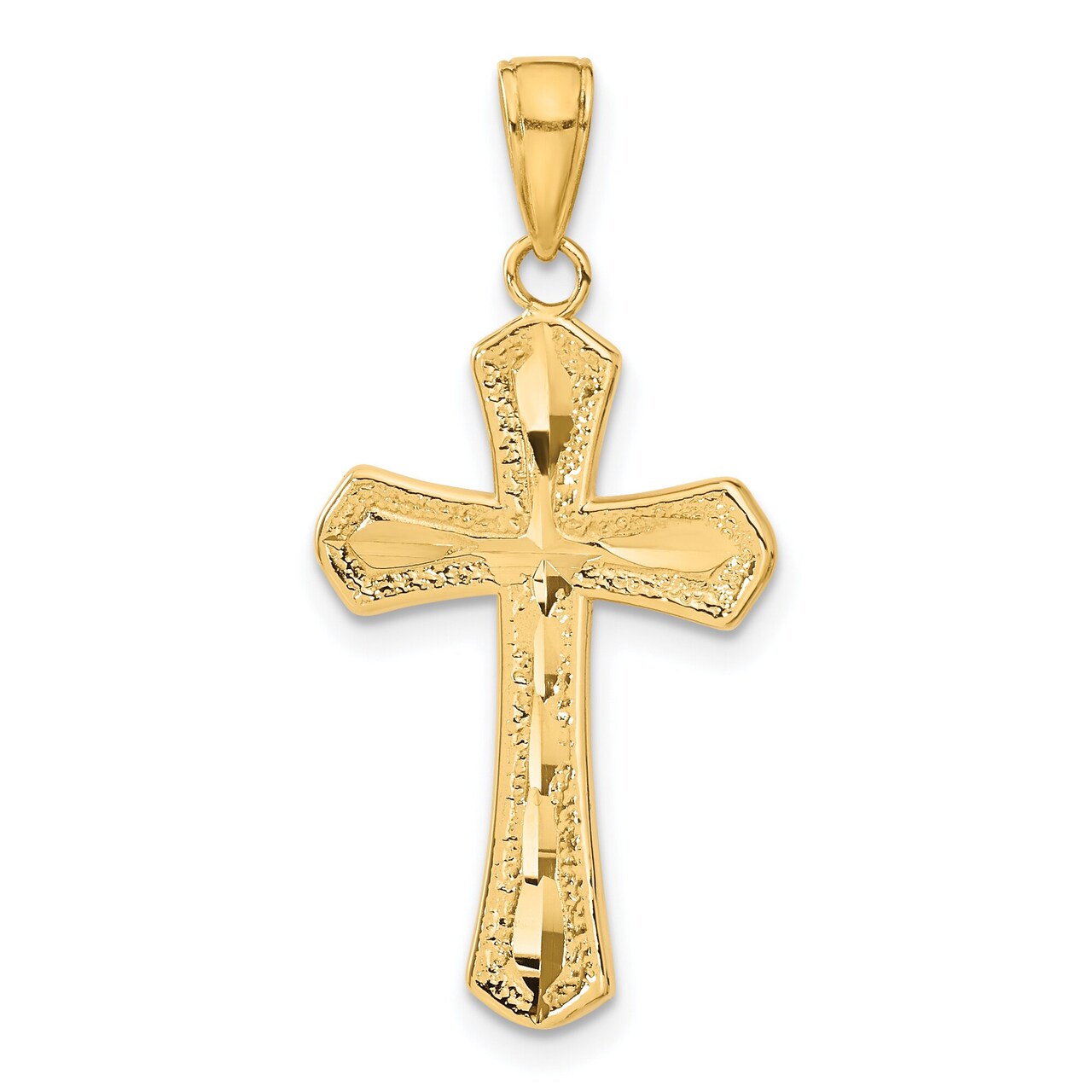 14K Gold Diamond Cut Beveled Edges Cross Pendant Charm Jewelry 31mm x 16mm